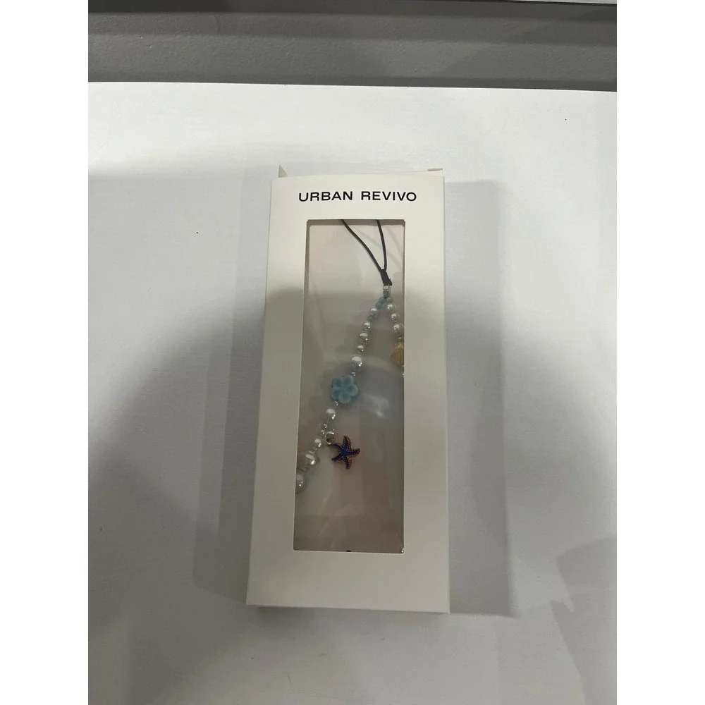 Urban Revivo Beaded Mobile Phone Chain Starfish Seashell Coastal Charm NIB 20cm